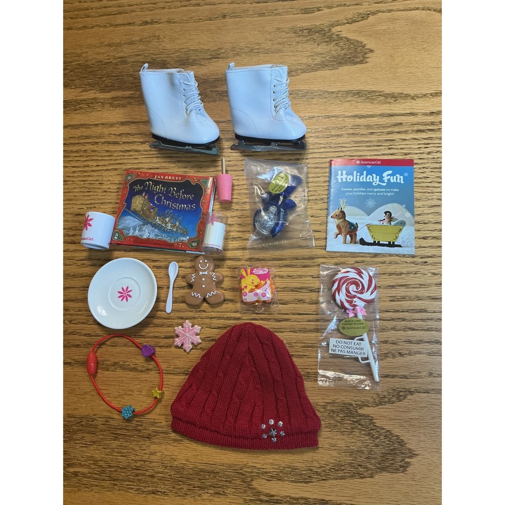 American Girl Doll Christmas: Ice Skates Treats Hat night before Christmas cup